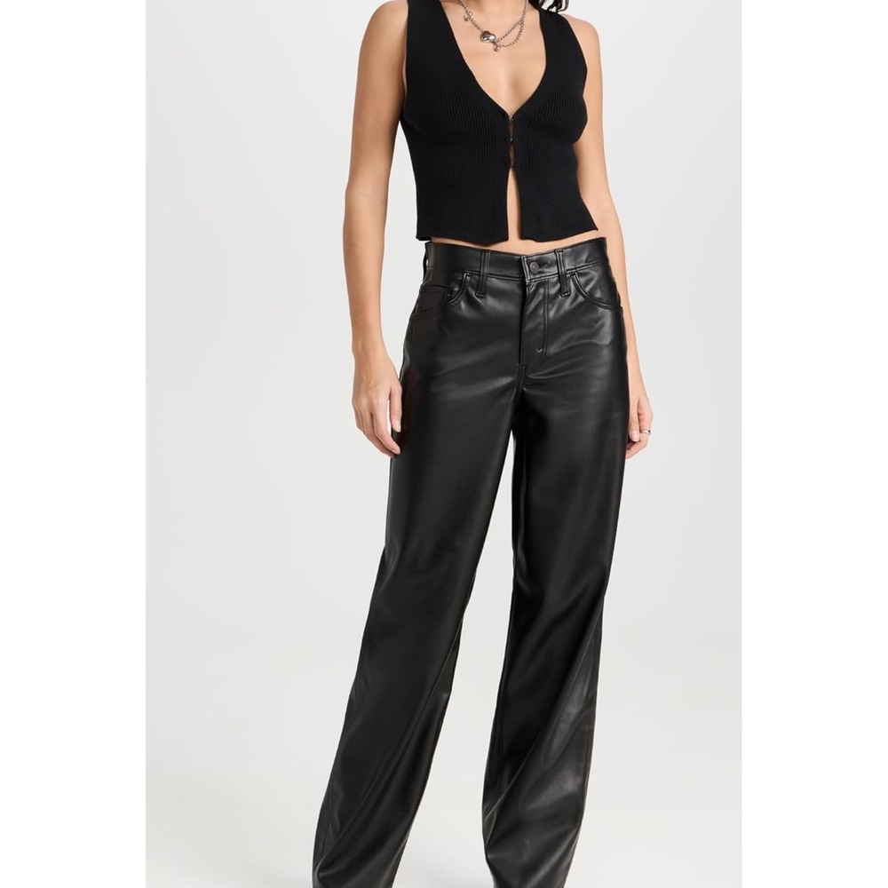 NWT Levi's Baggy Dad Pants Grunge 27 Black Faux Leather Y2K Moto Straight Leg 90